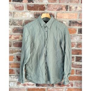 Theory Green Irving Linen Button Down Shirt, M